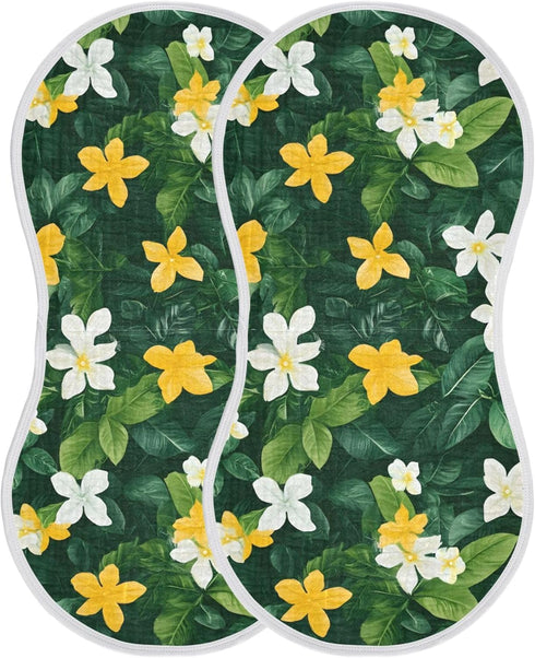 Set 1, Green Leaves Muslin Baby Burp Cloths of Super Soft & Absorbent Burping Rags, Cotton Burp Clothes Shower Gift