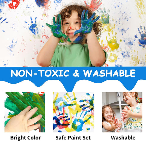 ABEIER Washable Finger Paint Kit for Toddlers, 12 Colors with Tools, Safe Non-Toxic Baby Paint for Kids 3+