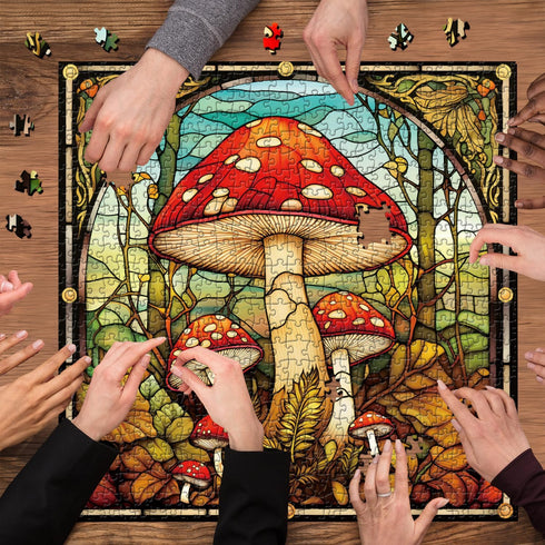 Vintage Mushroom Puzzles for Adults - 1000 Pieces Stained Glass Nature Plant Jigsaw, Retro Forest Fungi Art