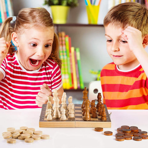 80 Pieces Wooden Checkers - Handcrafted Chess with Drawstring Storage Pouch, Classic Game Set