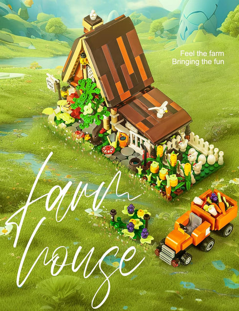 Set (610Pieces) SEMKY City Series Farm House Building Blocks with LED Lights, Creative Farm House Model Gifts for Kid