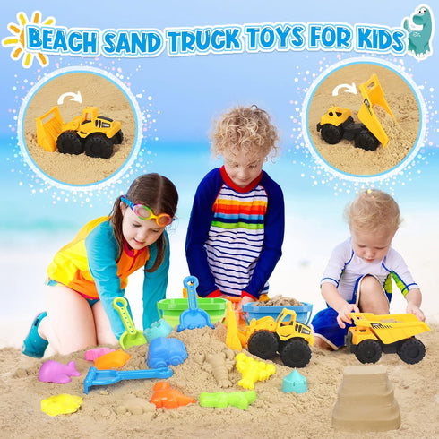 FHOZGECY 2 2 4-8 Beach Toys, Sand Toys for Kids Boys and Girls with Construction Vehicle, Collapsible Bucket, Sand