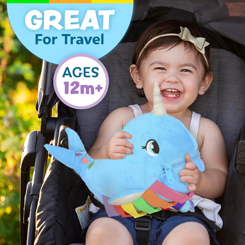 Buckle Toys - Bubbly Narwhal - Develop Fine Motor Skills - Sensory Learning Activity Toys - Toddler Plane Travel