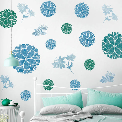 Fashion 3D DIY Creative Blue Flowers Wall Decals, Removable Flower Vines Wall Stickers for Living Room, Nursery Room