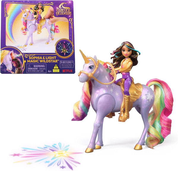 Unicorn Academy Sophia & Light Magic Wildstar with Rainbow Light-up Effects, Dolls & Riding Accessories for Girls Ages