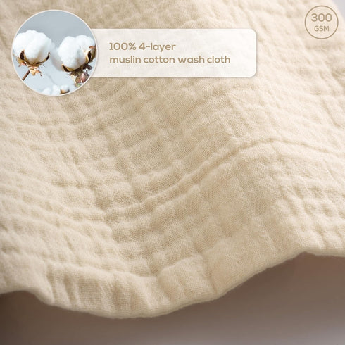 Pack 8, 11"x11", Muslin Baby Washcloths for Newborns, of Super Soft Cotton, Absorbent and Gentle, Baby Cotton Wipes