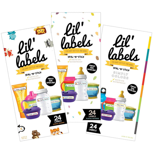 Waterproof Write-On Bottle Labels, Self-Laminating for Baby Bottles, Dishwasher-Safe, Variety Set of 3 for Daycare