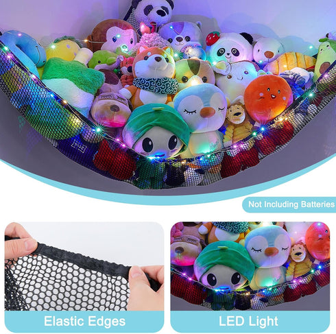Hammock (Pack 1) Unicorn Castle Stuffed Animals Net or Kids Toy Storage Organizer with LED Light Hanging Corner Stuffed