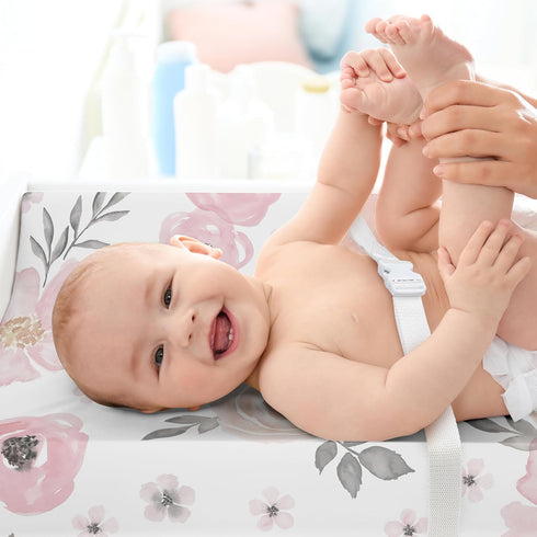 Sweet Jojo Designs Baby Changing Pad Cover Sheet (Pink/Grey Boho Floral) for Girls, Infant/Newborn Diaper Table Change