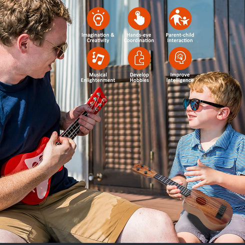 Kids Ukulele Musical Toy, 17 Inch 4 Steel Strings with Pick, Early Educational Learning Instrument Gift for Ages 3-6