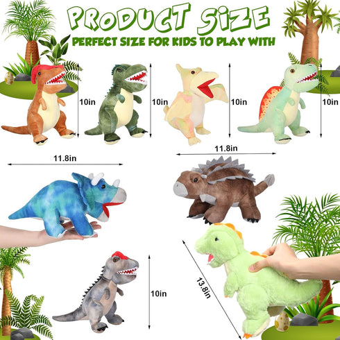 Leitee 8 Pcs Dinosaur Plush Toys Set | Soft Assortment of Tyrannosaurus & Triceratops for Boys Girls Birthday Gifts
