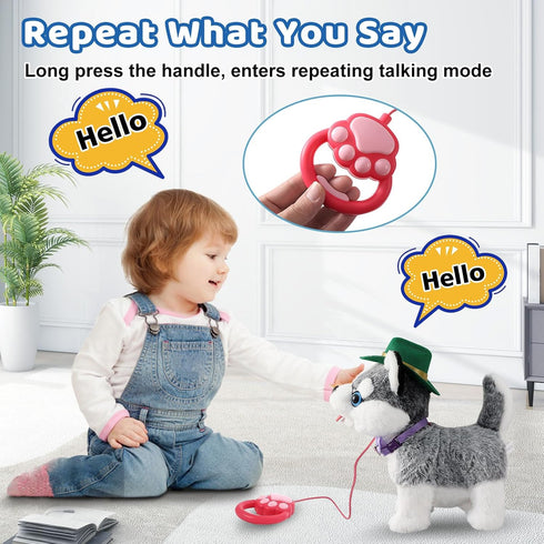 Ylpaprm Walking Husky Barking Dog Toy for Child Kid Licking Talking Puppy with Leash, Interactive Puppy that Barks Tail