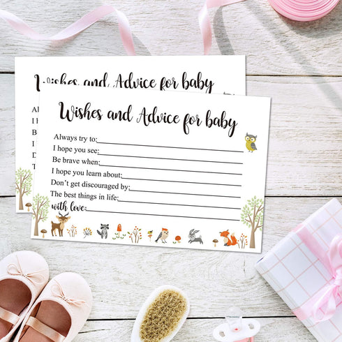 Giftideaworkshop 50 Woodland Baby Shower Wishes and Advice Cards for Mom-to-Be, 4X6 inch