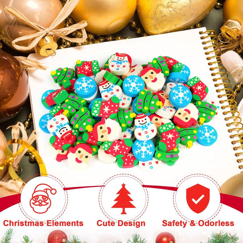 Christmas Erasers for Kids Bulk, Assorted Christmas Tree, Santa, Snowman, Snowflake Novelty Erasers for Holiday Gifts