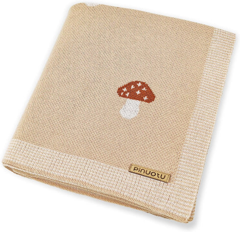 Mushroom Baby Blanket for Boys & Girls,100% Cotton Knitted Receiving Swaddle Crib