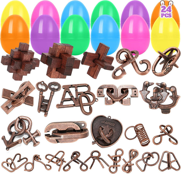 Mytothfy 24 Pack Easter Eggs Filled with Brain Teaser Puzzles, Easter Basket Stuffers