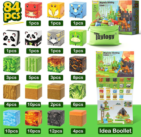 3-5 5-7, 3 4 5 6 7 8 Magnetic Blocks-Build Mine Magnet World Dinosaur Panda Toys Kids Games, Toddler STEM Educational