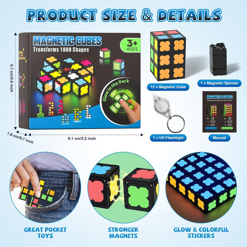 Mini-13 2x2x2 Cube-4 1 Magnetic Fidget Spinner Blocks, Glow Magnet Cube & Transformable Fidget Spinner & Infinity Cube