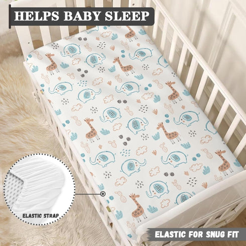 Streeyiu 52x28x8 Giraffe Baby Crib Sheets for Boys Girls Elephant Fitted Crib Sheet for Standard Crib and Toddler