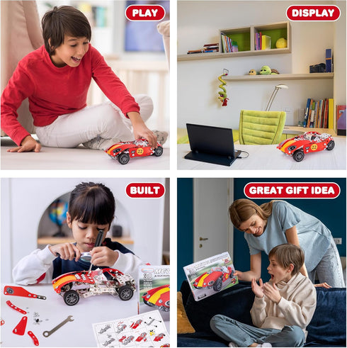 ArtCreativity Metal Model Car Building Kit, 230 PC 3D Car Model Kit for Boys, Red Vintage Toy Racecar