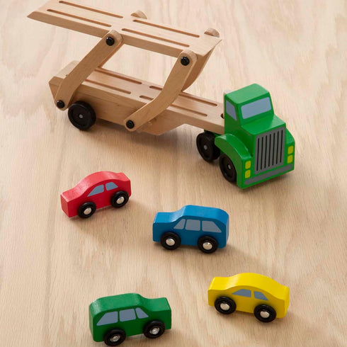 Melissa & Doug Wooden Car Carrier Truck and Cars Toy Set with 1 Truck and 4 Cars for Kids Ages 3+