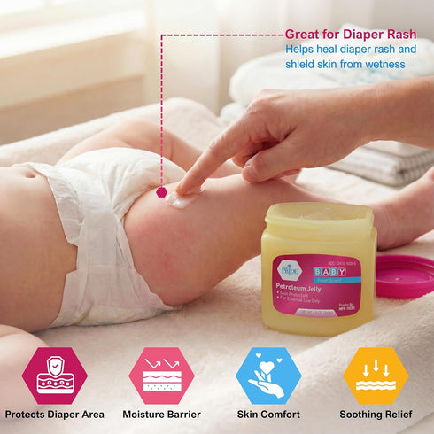 13 oz MED PRIDE Petroleum Jelly with Fresh Baby Scent, Pink, Skin Protectant & Moisturizing Ointment for Dry Skin
