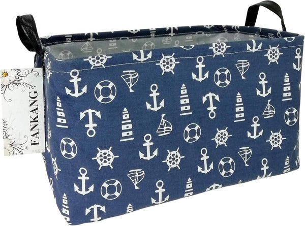 FANKANG Foldable Canvas Laundry Basket, Nursery Hamper with Waterproof PE Coating, Rec-Sailboat