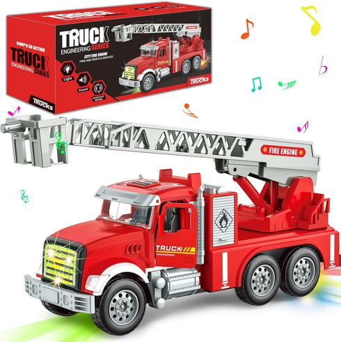 3-5, 1 2 3 4 5 6 Toddler Boy Toys, Fire Trucks for Toddlers Lights Music Toy Cars with Rotating Extend Ladder