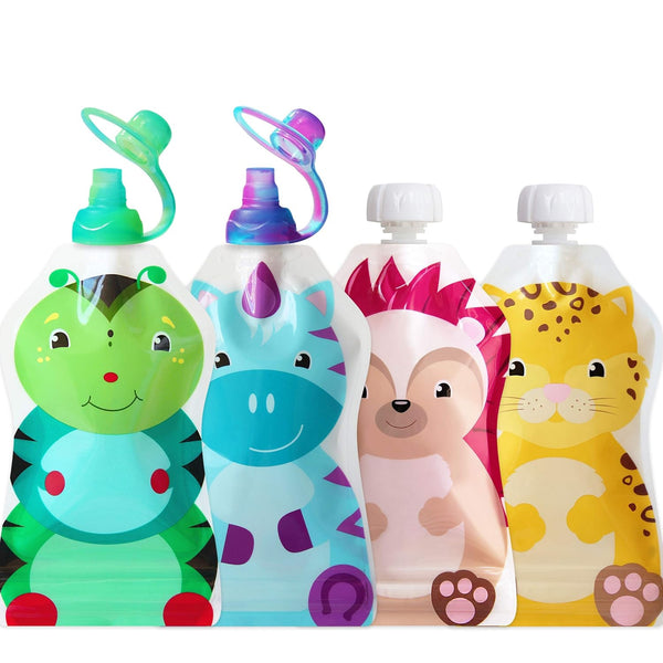 ChooMee SnakPack Reusable Baby Food Pouch Starter Set, 4 CT, 5 oz, Includes 2CT SoftSip Pouch Tops, Green Purple