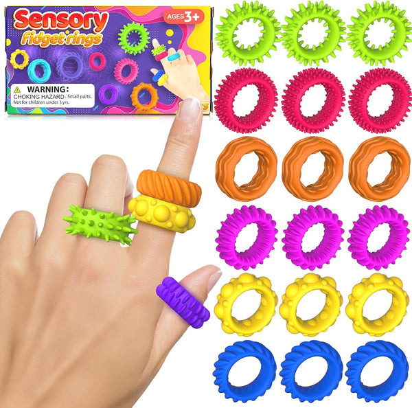 Fidget Toys Sensory Rings for Kids: Quiet Textured Ring 18 Pack -