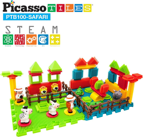 Picasso Toys PTB100 100pcs 3D Hedgehog Building Blocks Safari Theme Educational Kit for Age 3 & Up
