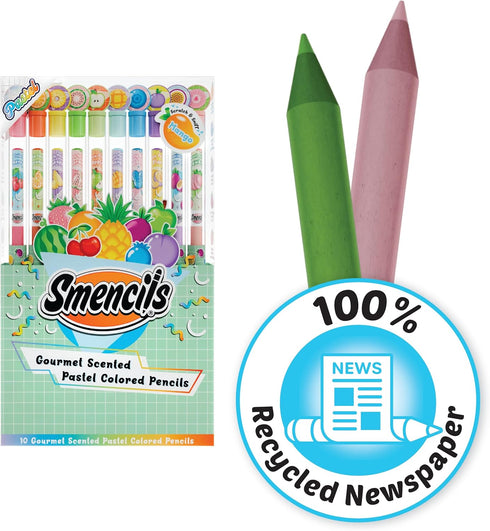 10 Count, Pastel Colored Smencils - Patented Gourmet Scented Colored Pencils made from Recycled Newspapers, Gifts