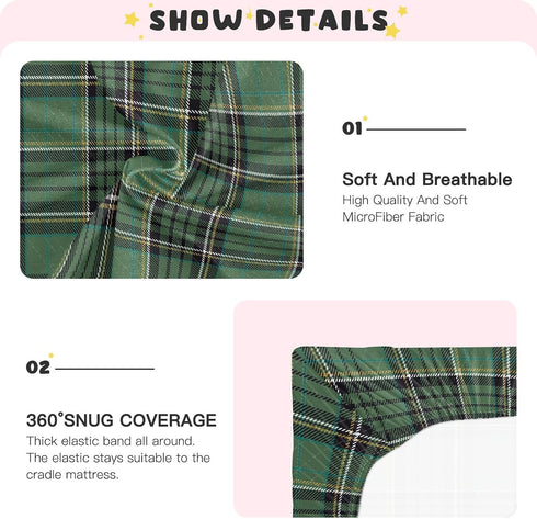 Emelivor Tartan Buffalo Plaid Green Toddler Crib Sheets for Boys Girls Soft Nursery Bedding Sheet Crib Mattress Sheets