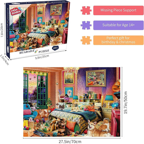HUADADA Jigsaw Puzzles for Adults - 1000 Pieces Pets Room - Perfectly Interlock - Home Decor Gift