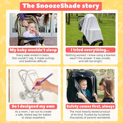 SnoozeShade 6m+ 99% 50+) Plus Extra, Stroller Sun Shade, Mosquito Net for Babies, Blocks of UV (UPF Universal Fit