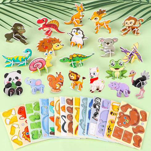 FOIMAS 3D Animal Puzzles for Kids,30 Pack Educational Jungle Animal Puzzle Dinosaur Farm