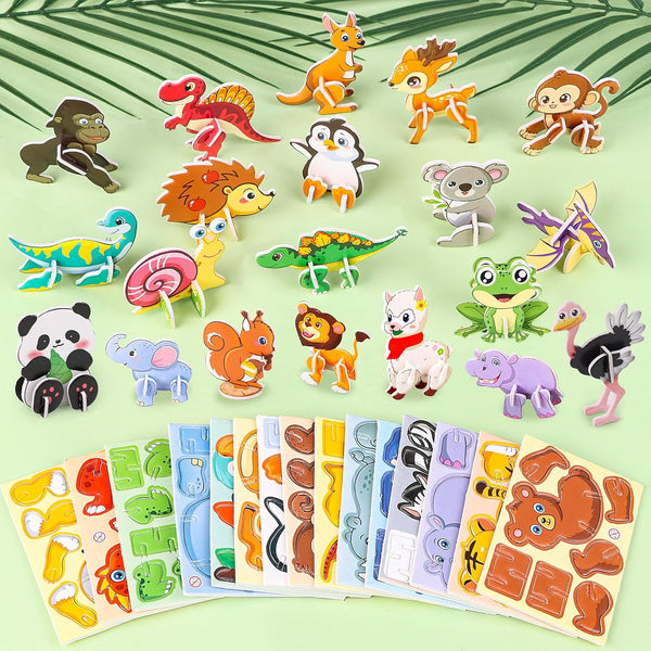 FOIMAS 3D Animal Puzzles for Kids,30 Pack Educational Jungle Animal Puzzle Dinosaur Farm