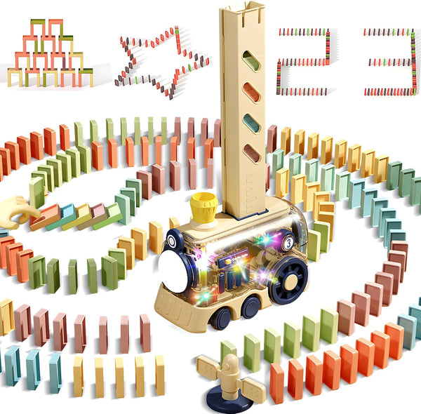 Domino Train Toy Kids Games 80Pcs Automatic Dominoes Building Set STEM Montessori