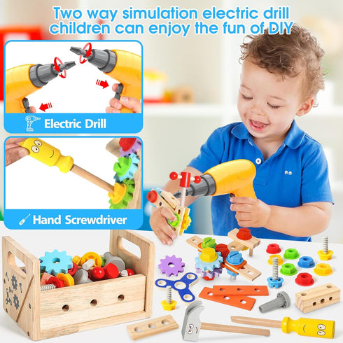 Set 39 3 4 5 6 Kids Tool with Electric Drill, Pcs Wooden Toddler Play Tool Bench Kits with Tool Box, Montessori STEM