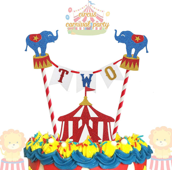 Circus Two Birthday Cake Topper, Circus Theme Second Birthday Photo Booth Props Cake Decorations