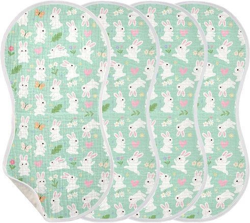 decor gift 4 Pack 22x11in Cotton Muslin Burp Cloths Large Breathable Cute Bunny Rabbit Butterfly Flower Light Green