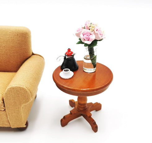 SXFSE 1:12 Dollhouse Decoration Accessories, Dollhouse Furniture Miniature Wooden Round Side Table