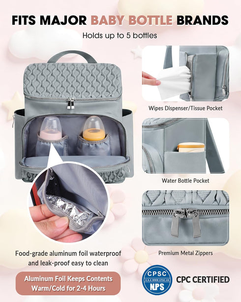 NatuFuse Backpack Baby Diaper Bag, Multi-Function Baby Bag for Mom Dad, Diaper with Changing Pad Stylish Paaleras para