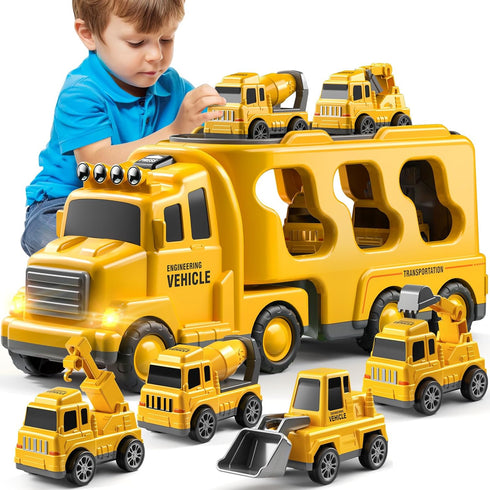 Truck Toys for Boys Ages 3-6, Toddler Car Carrier Vehicle Toy Set, Kids Toys Truck Set for Age 3-9