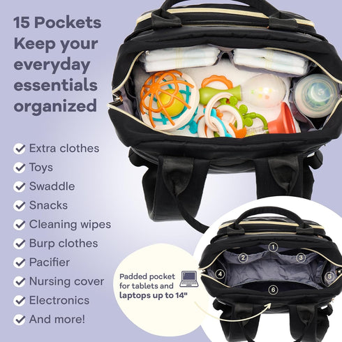 Backpack, Pack RUVALINO Diaper Bag Multifunction Travel Maternity Baby Changing Bags, Large Capacity, Waterproof, Deep
