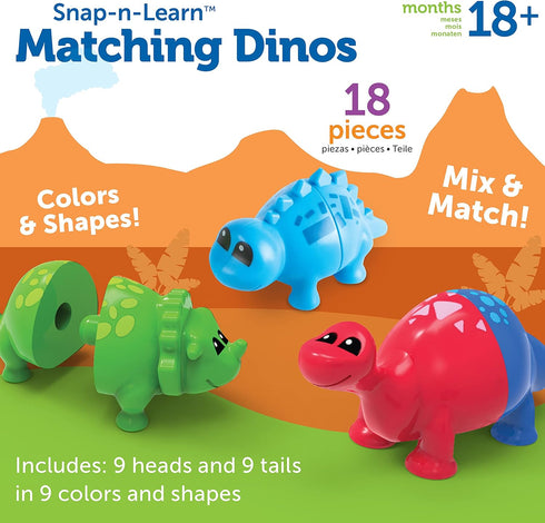 Learning Resources Snap-n-Learn Matching Dinos - 18 Pieces, Toddler Fine Motor Toys, Counting & Sorting