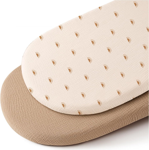 Konssy Muslin Bassinet Sheets for Baby Girl Boy, 2 Pack Soft Breathable