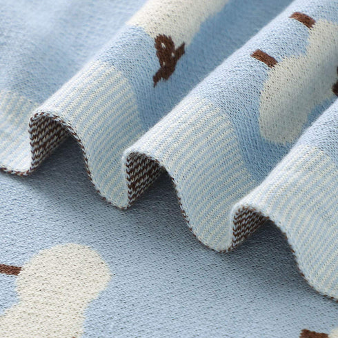 mimixiong Baby Blanket, Knit 100% Cotton Toddler Blankets for Boys and Girls, Cute Sheep, Size 30 x 40 Inches Blue