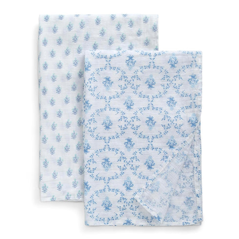 Delta Children 100% Cotton Muslin Baby Receiving Blankets 47x47 Inches, Pack of 2 Blue Botanicals