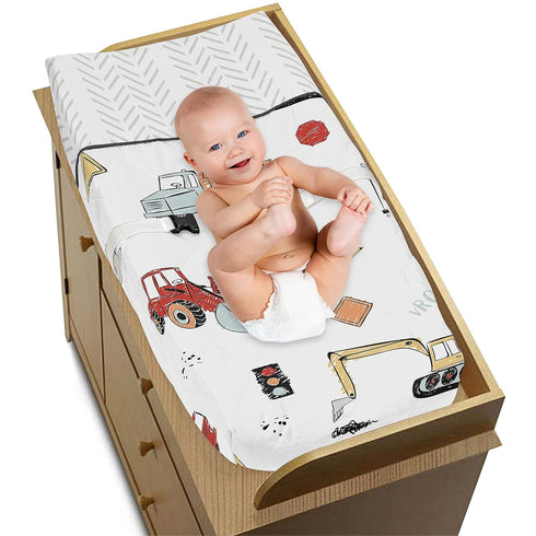 Sweet Jojo Designs Construction Truck Boy Baby Nursery Changing Pad Cover - Grey Yellow Orange Red and Blue
